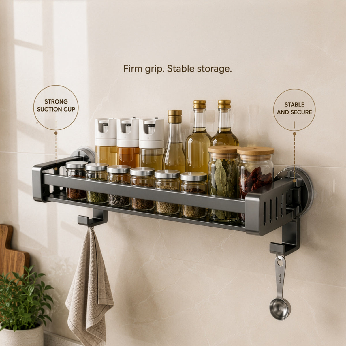 Homero Suction Cup Wall Mounted Kitchen Rack with Hook