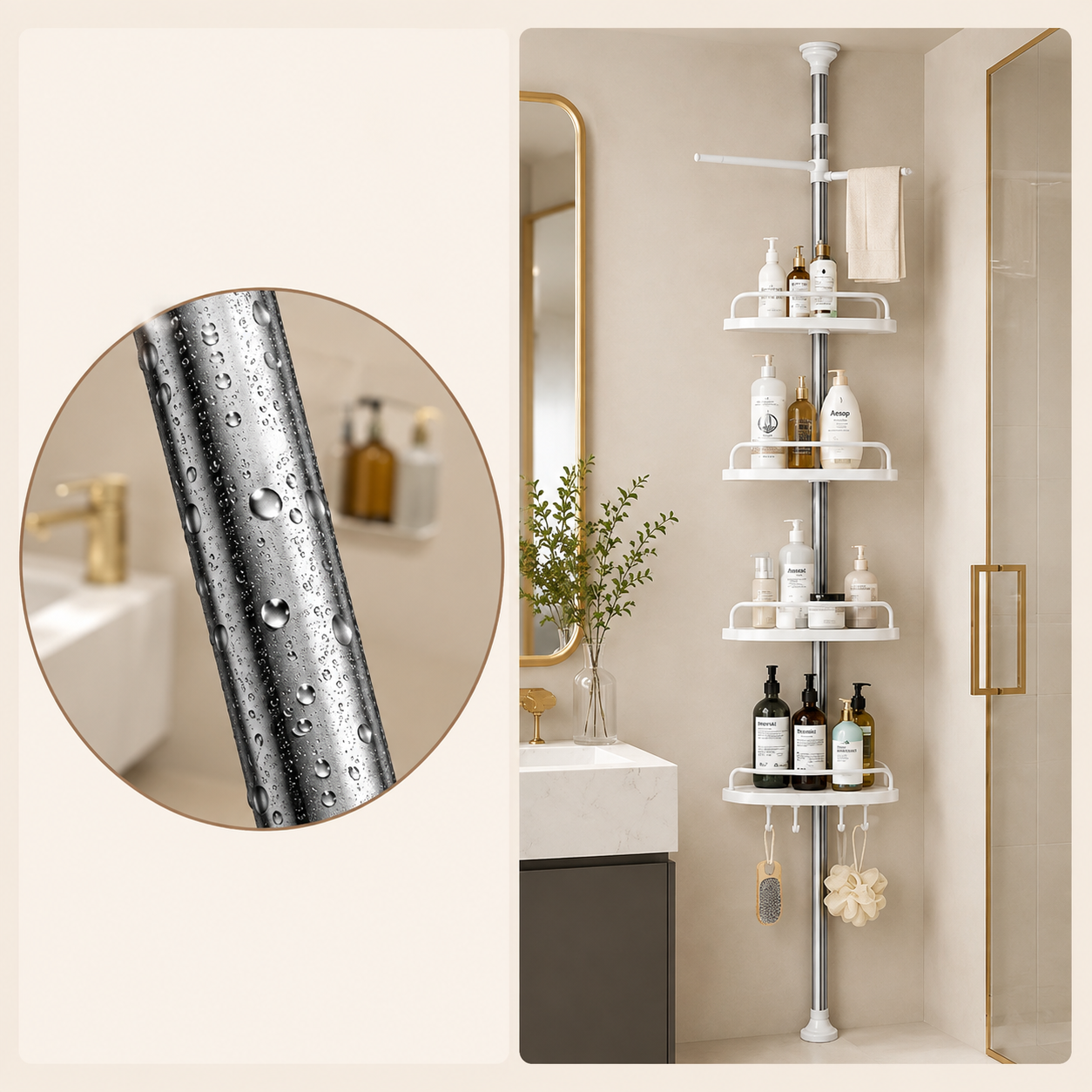 Multipurpose Bathroom Rack with Hooks and Towel Bar - 4 Tier