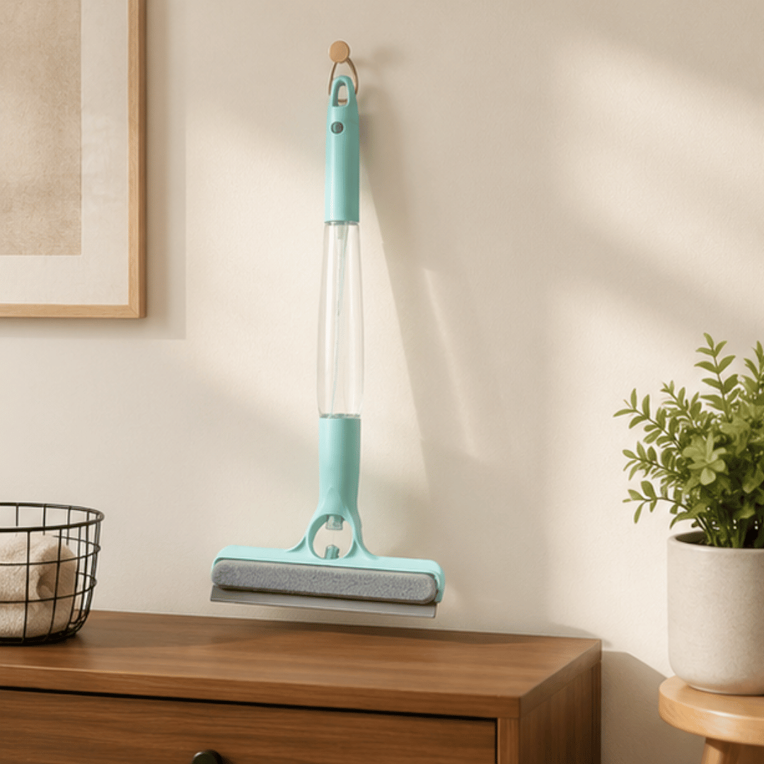 3 in 1 Handheld Glass Cleaning Spray Squeegee Brush Window Wiper with Integrated Bottle