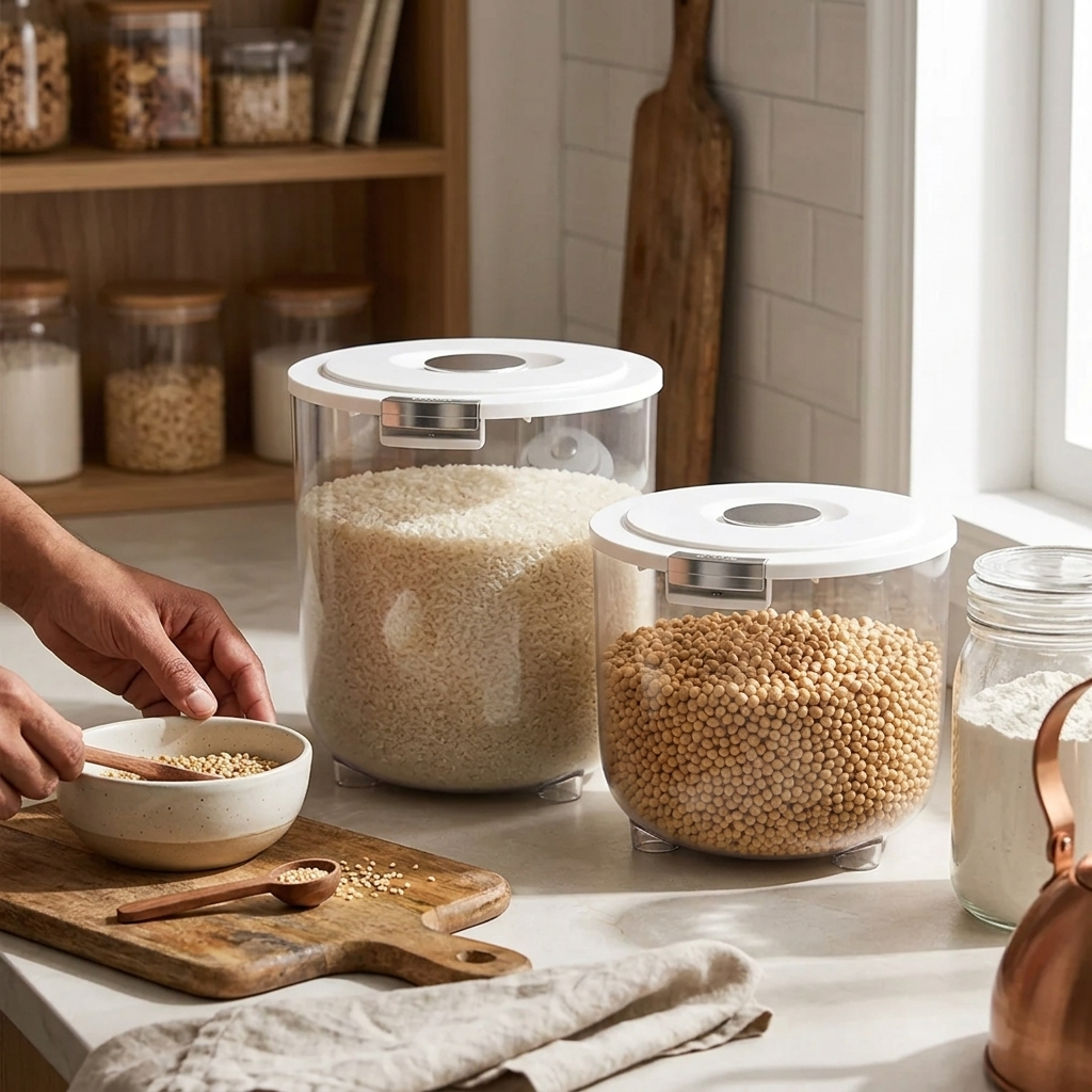 Homero Large Capacity Transparent Rice Container with One-Click Lid