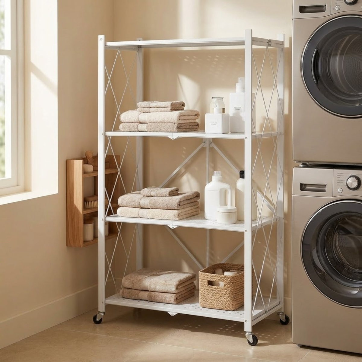 Multi-Use Heavy Duty Foldable Storage Shelf with Wheels