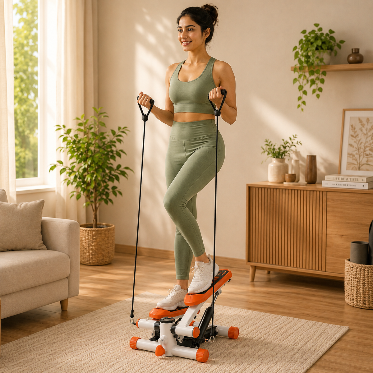 Homero Mini Fitness Stepper Machine with Adjustable Resistance Bands and LCD Display