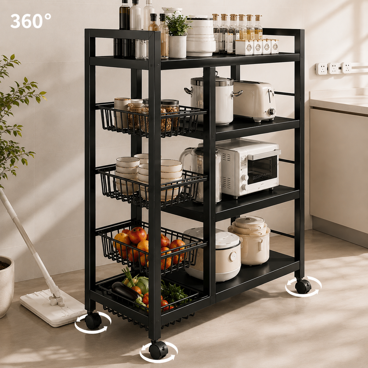 Multi Purpose Heavy Duty Mesh Baskets Storage Organizer with Wheels