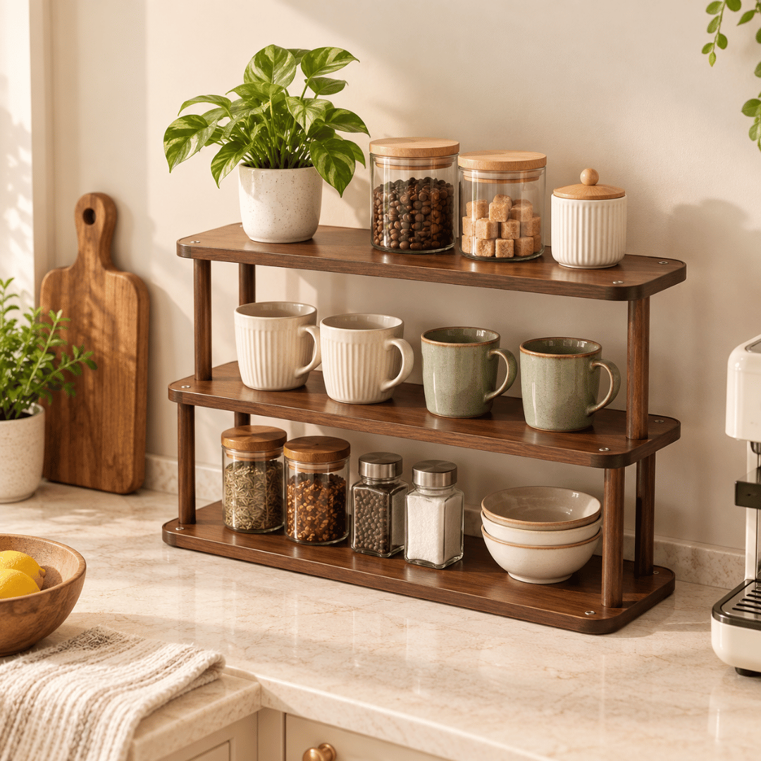 Multi-Layer Wooden Countertop Storage Rack