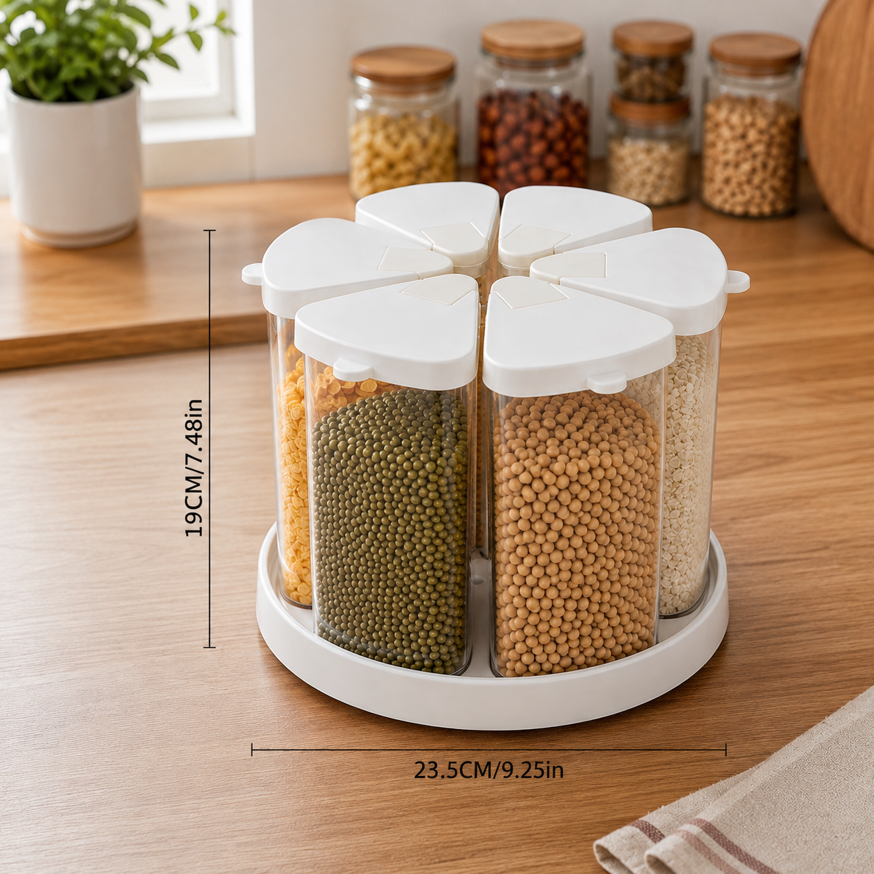 Homero 360 Degree Transparent Grain Storage Container with Rotating Base - 670ml Capacity