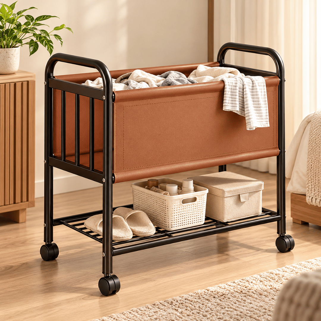 Multipurpose Rolling Laundry Basket Trolley with Fabric Hamper and Lower Storage Shelf