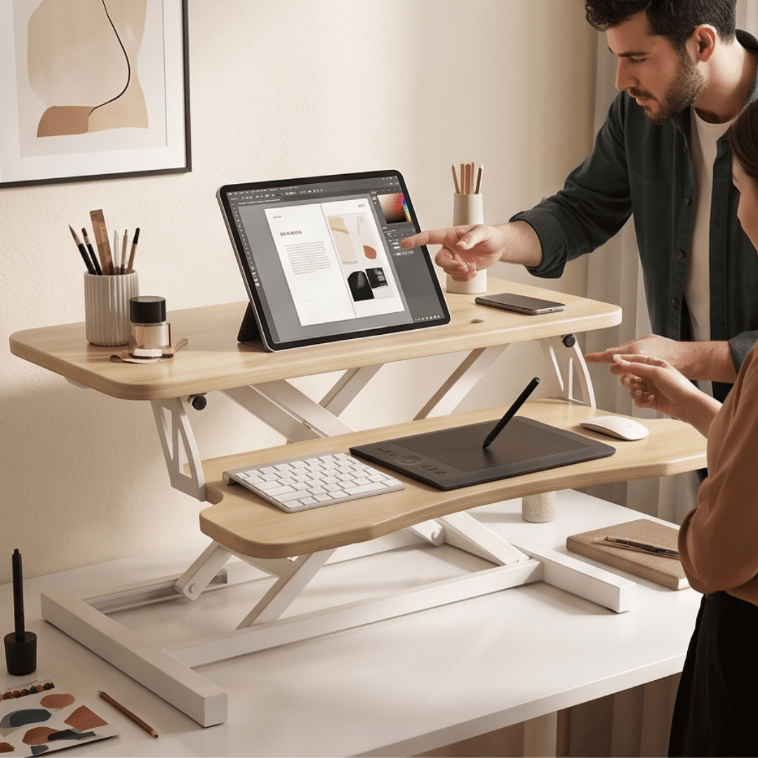Multi-Functional Ergonomic Height Adjustable Desk Riser With Removable Keyboard Tray