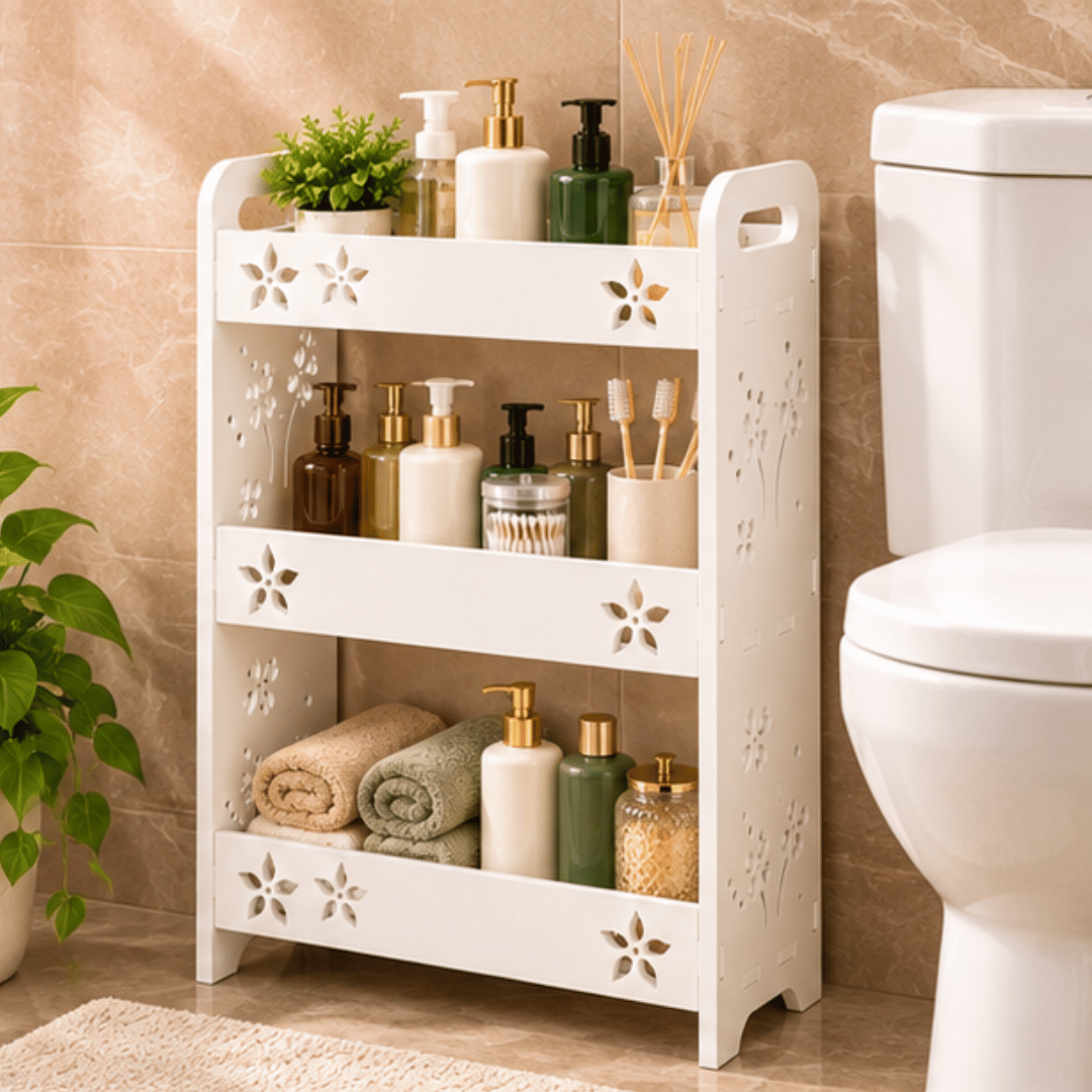 Three Tier Narrow Storage Rack with Durable Composite Panels