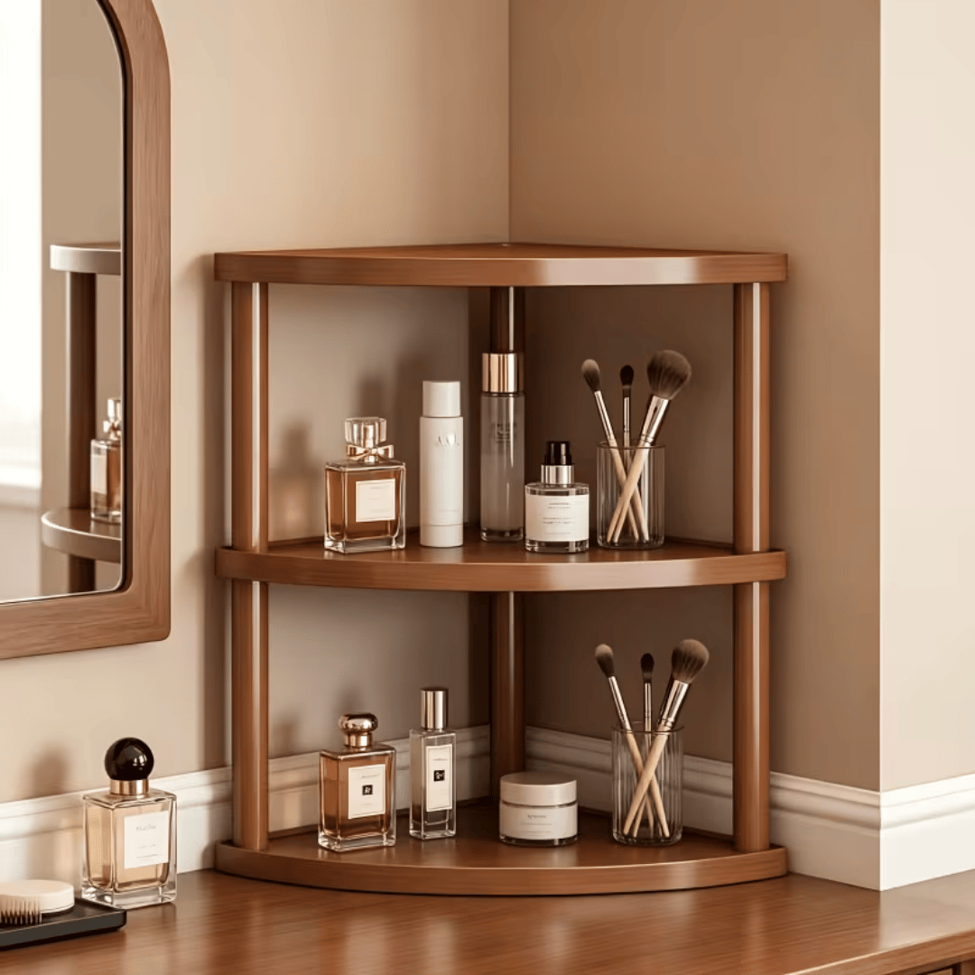 Wooden Corner Display Shelf Space Saving Tabletop Organizer