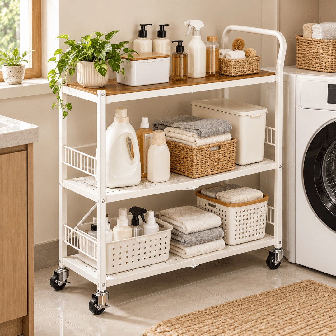 Multi-Purpose Foldable Kitchen Storage Shelf with Wheels