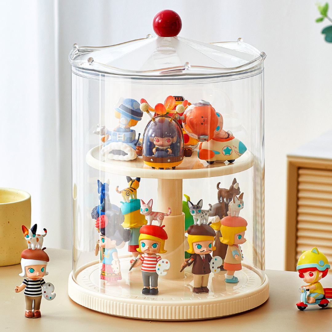 360° Rotating Collectible Display Organize Stand with Dustproof Lid