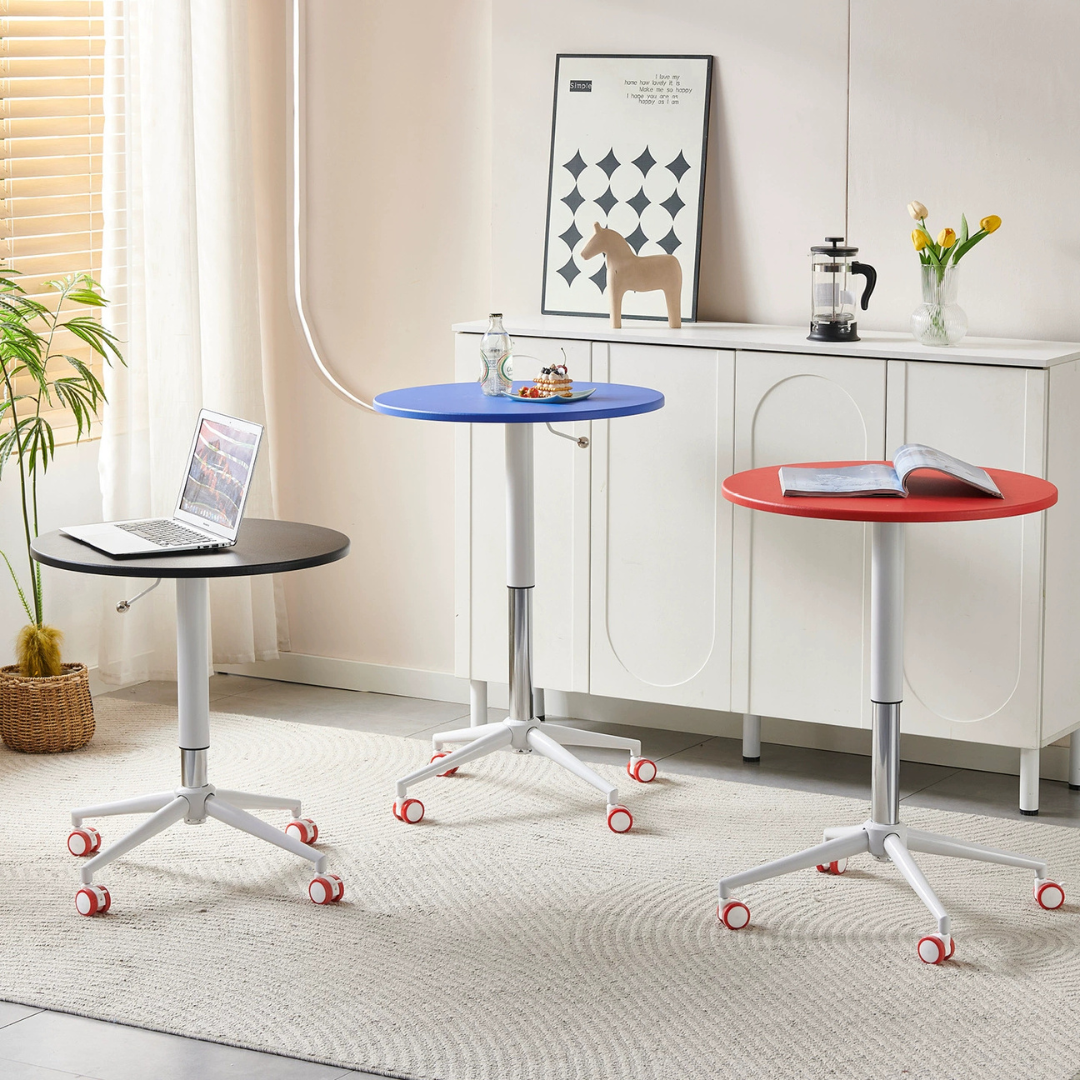 HOMERO Minimalist Height Adjustable Round Table with Lockable Wheels