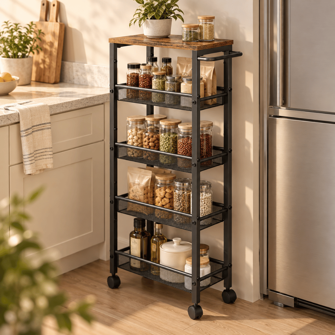 Space Saving Five Tier Mobile Storage Organizer with 360° Wheels