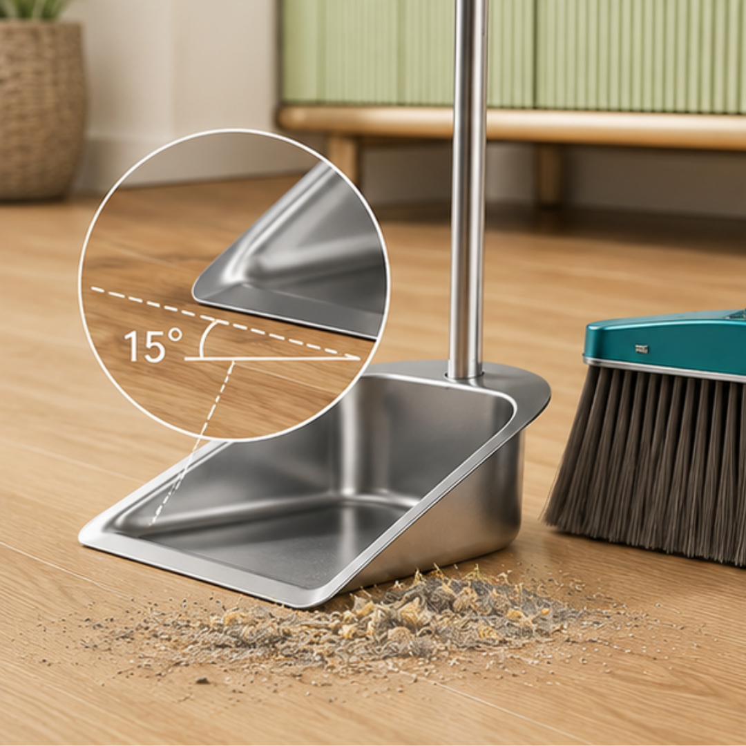Heavy Duty Stainless Steel Soft Bristles Broom Dustpan Set