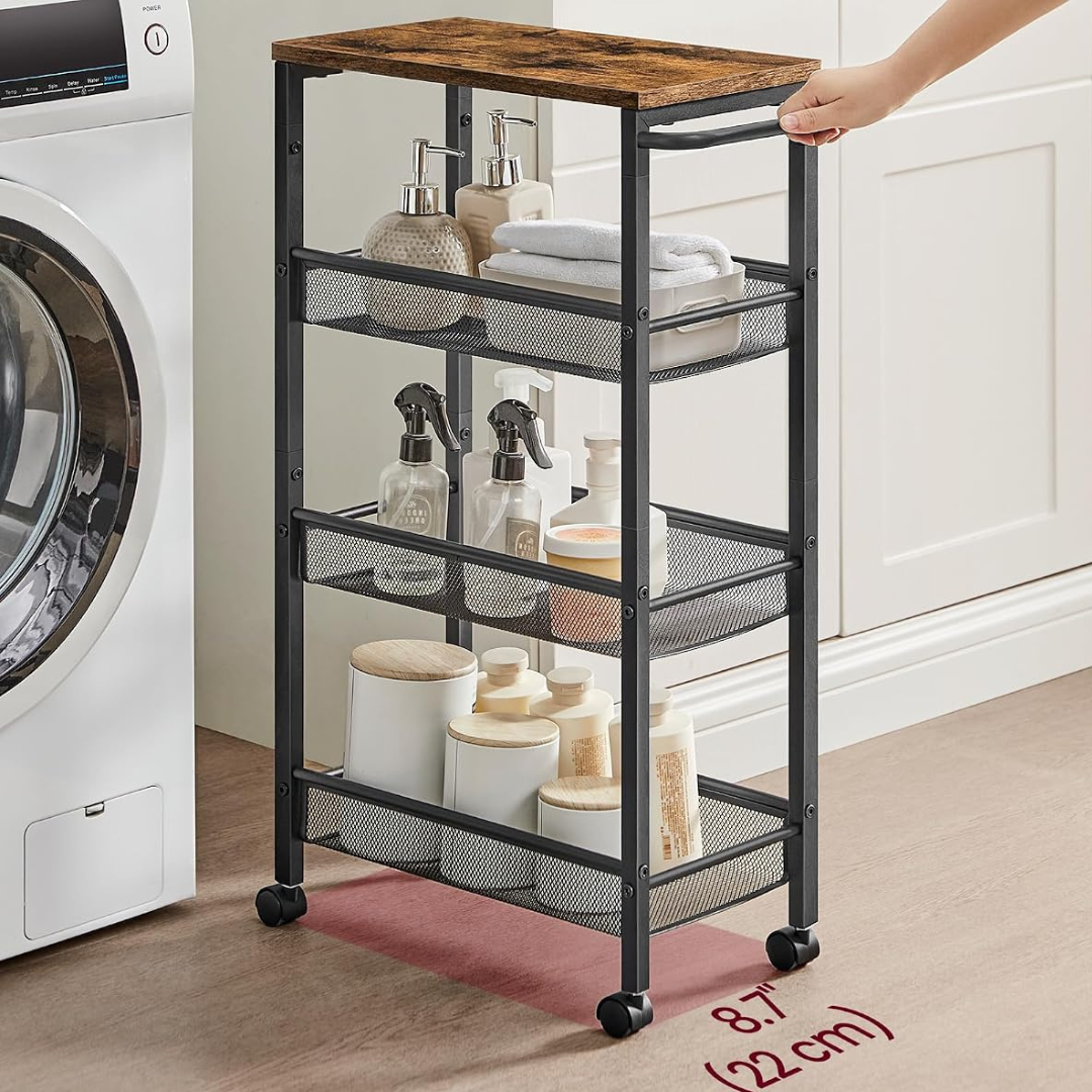 4 Tier Slim Storage Trolley with Wheels