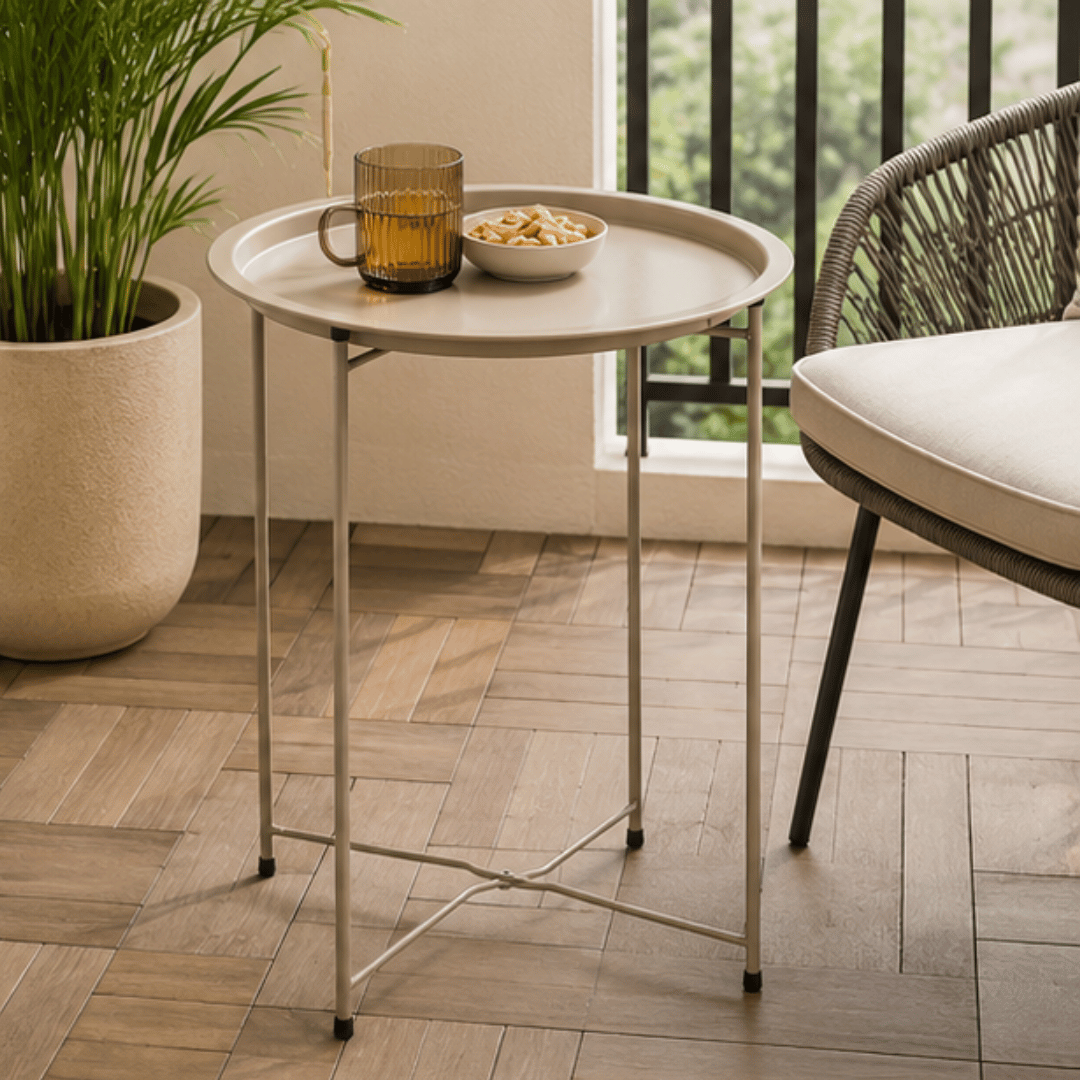 Minimalist Folding Metal Side Table with Removable Tray