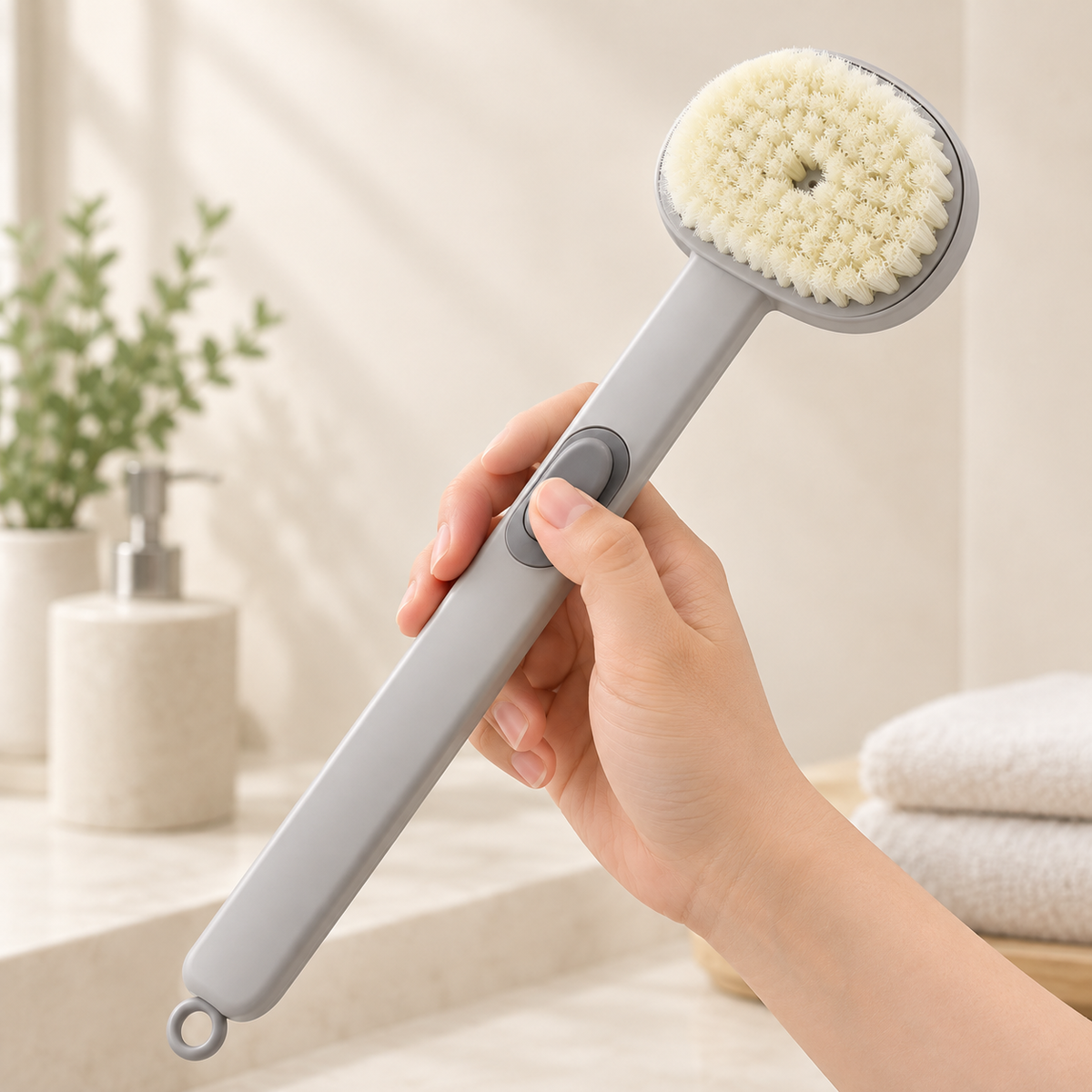 Soft Bristle Refillable Shower Bath Brush with Soap Dispenser