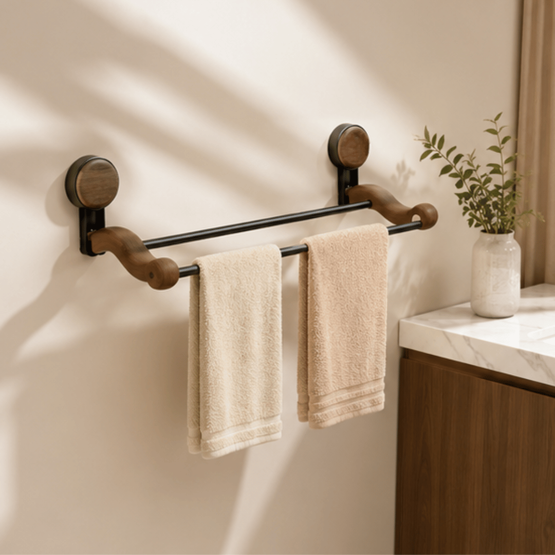 Double Row Natural Wood Towel Rack