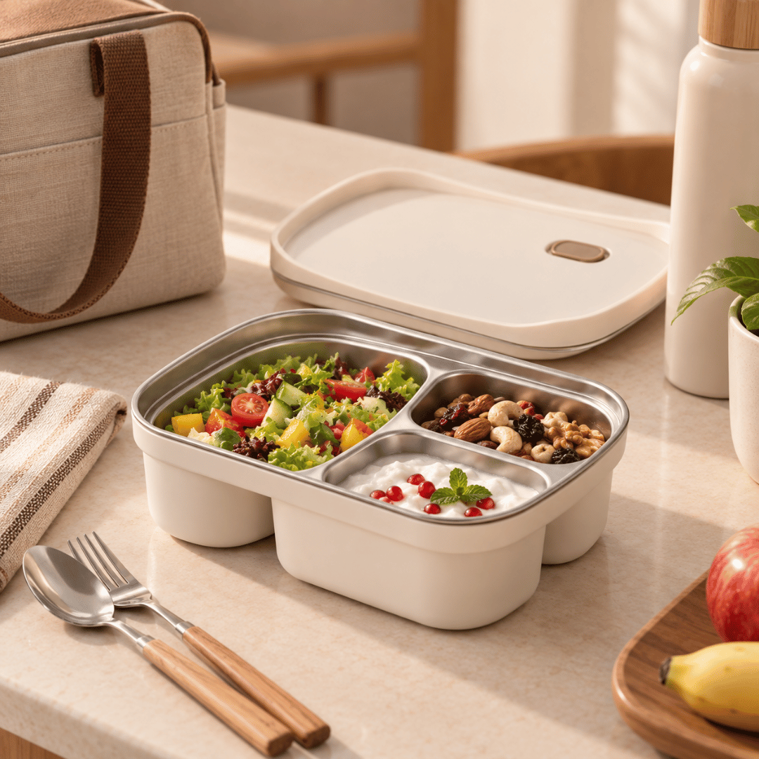 Microwave Safe 3-Compartment Stainless Steel Bento Lunch Box