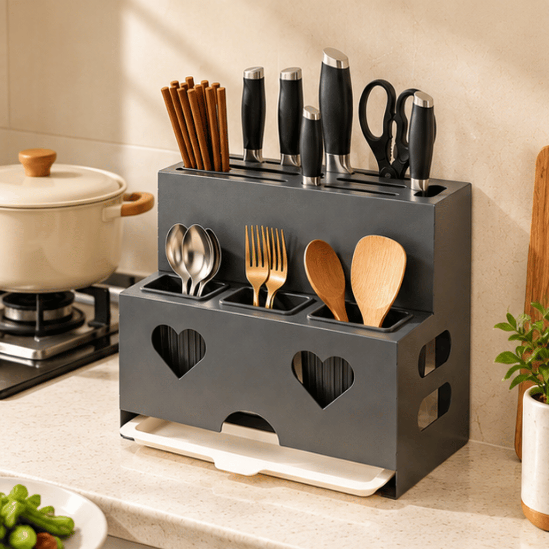 Wall Mounted Kitchen Knife Holder and Chopstick Organizer