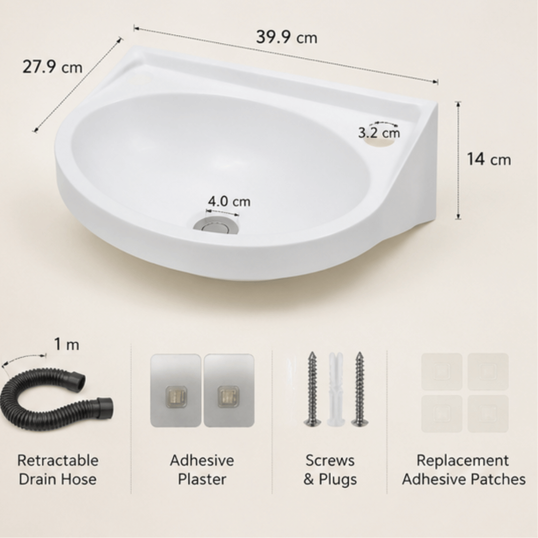 Space Saving Floating Plastic Basin No Drill Sink with Flexible Drainage
