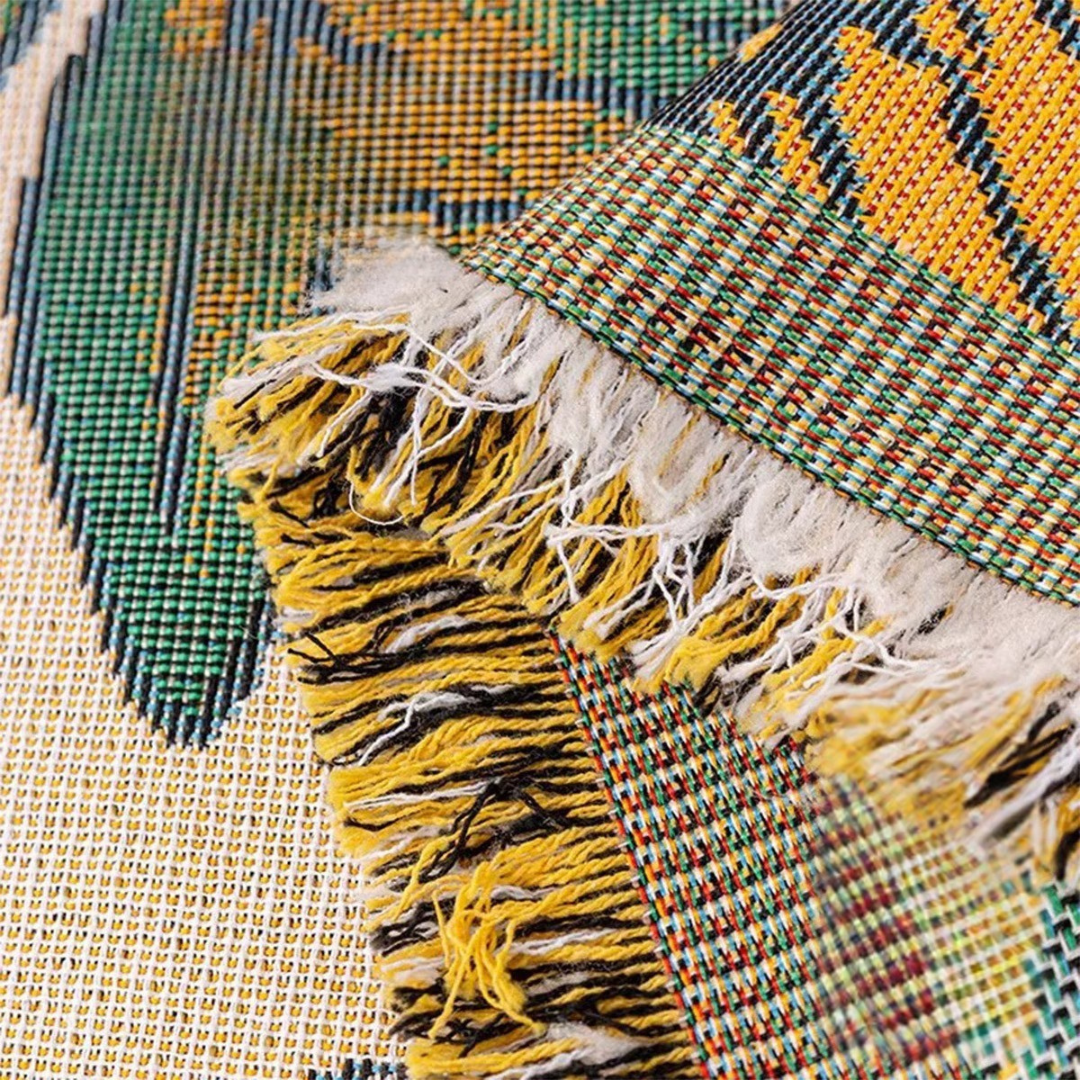 Soft Cotton Sofa Cover with Handwoven Fringe and Floral Texture