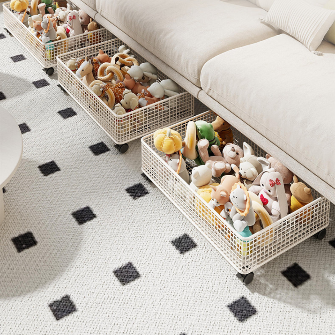 Multi-Purpose Rolling Underbed Toy Storage Basket with Wheels