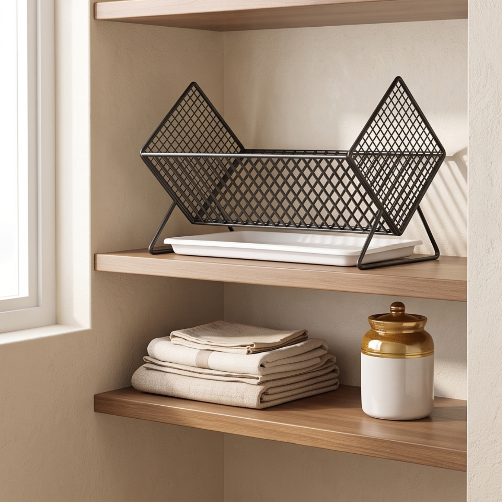 Multi-Purpose X Shaped Carbon Steel Kitchen Dish Rack with Drip Tray