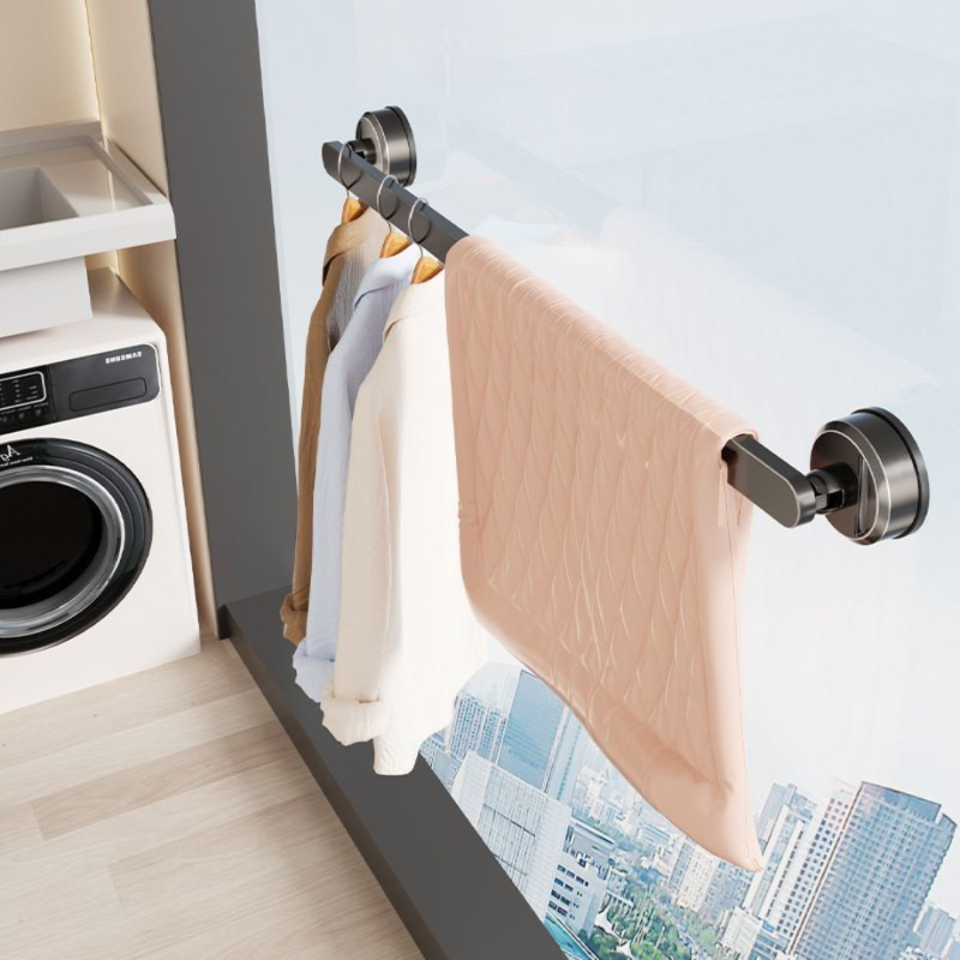No-Drill Hanging Rod with Adjustable Rotating Suction Cup
