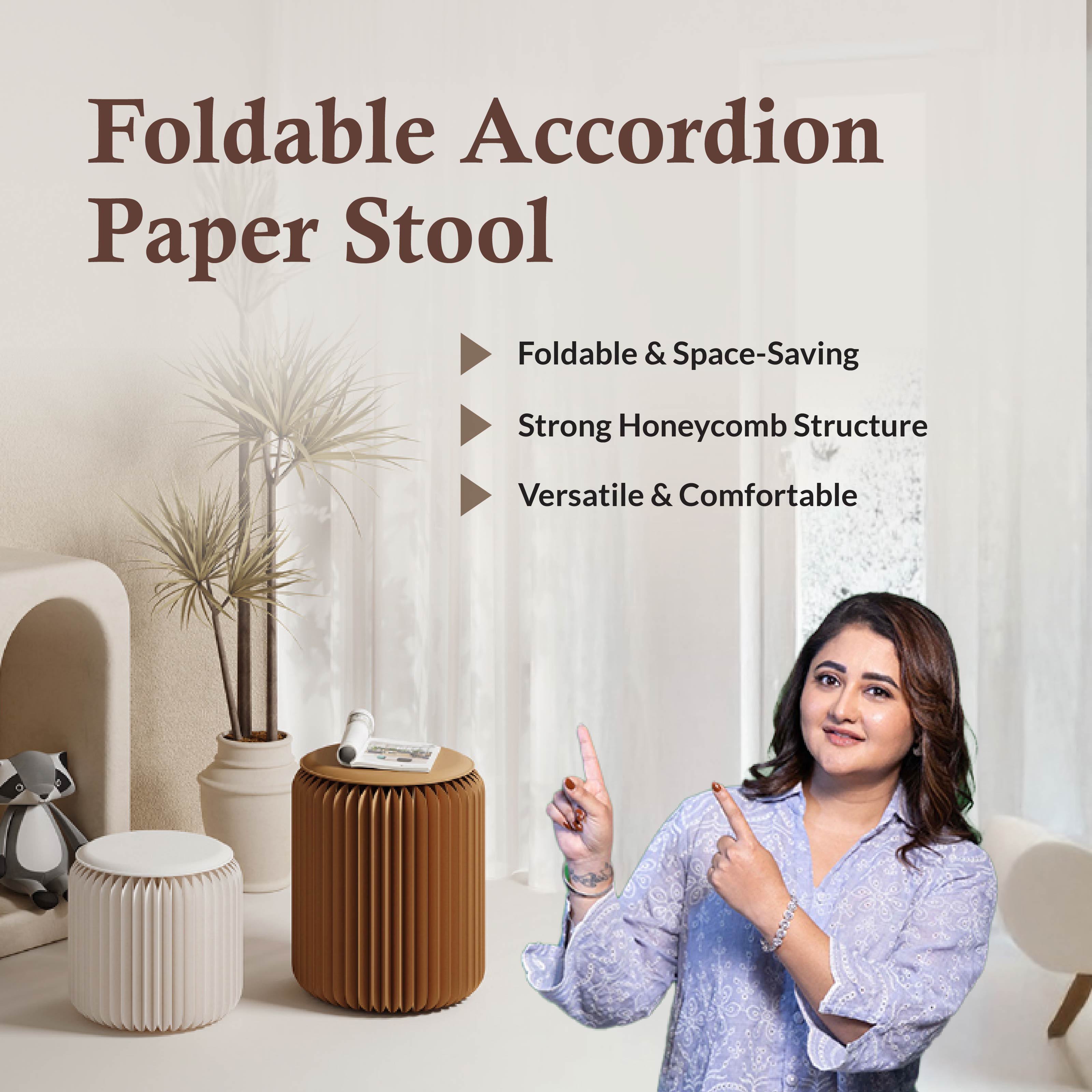 Foldable Accordion Paper Stool with 300 kg Load Capacity