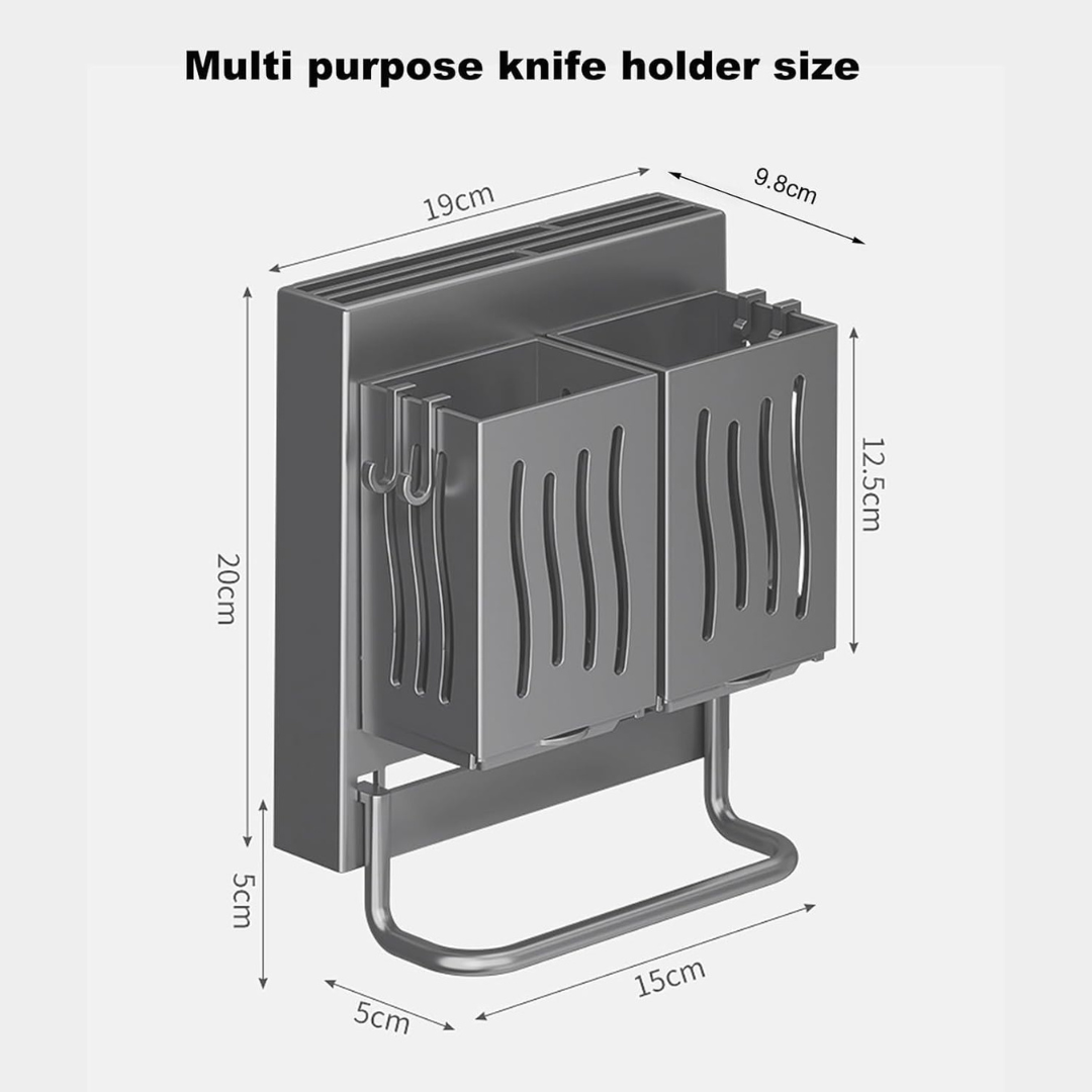 Multifunctional Wall Mounted Knife and Utensil Organizer with Dual Storage Baskets
