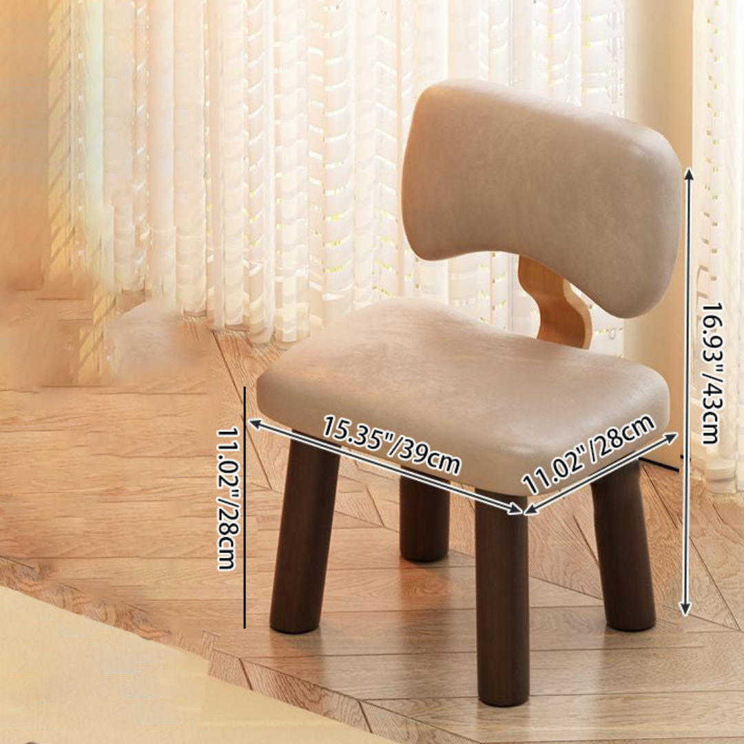 HOMERO Nordic Leather Low Stool with Backrest Solid Wood Frame