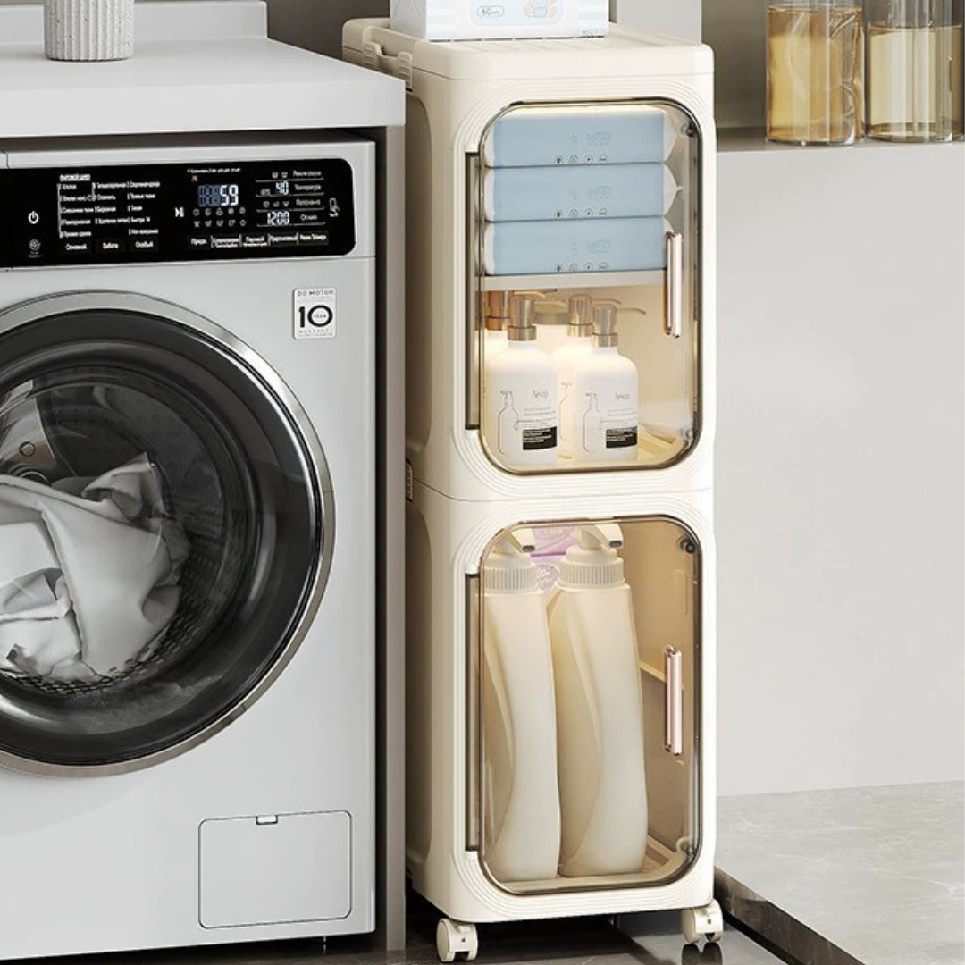 HOMERO Multi-Purpose Transparent Door Slim Storage Cabinet with Wheels