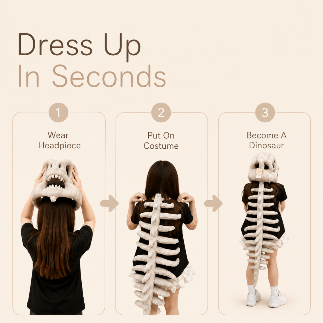 HOMERO Realistic Dinosaur Skeleton Costume with Skull Headpiece