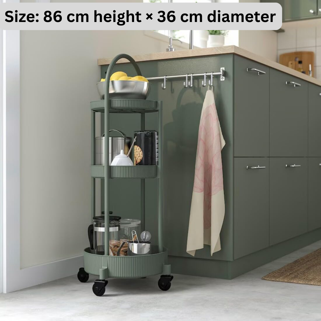 Homero Stylish 3-Tier Round Storage Trolley - 86cm