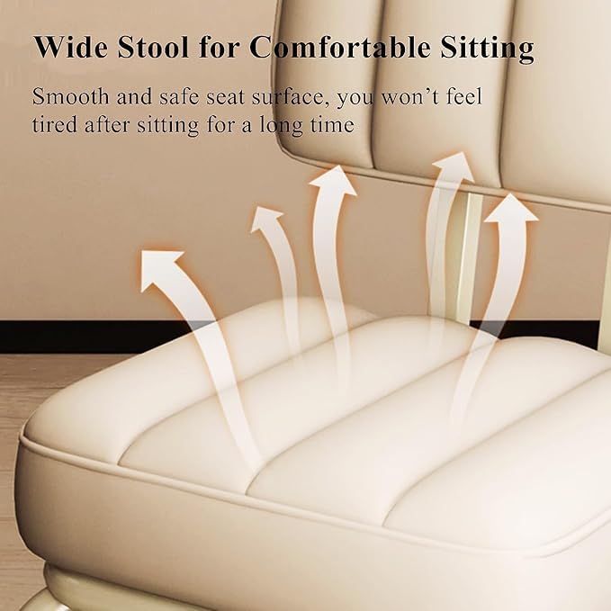 PU Leather Back Support Rolling Stool with 360° Swivel Wheels