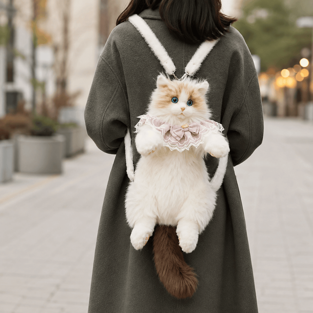 HOMERO Lifelike Stuffed Cat Shape Plush Travel Backpack