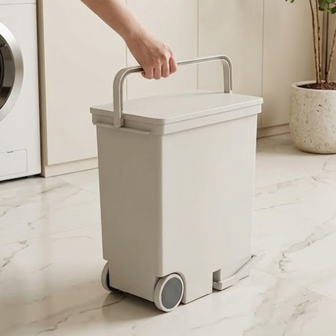 Wet Dry Waste Bin with Pedal Opening & Movable Wheels