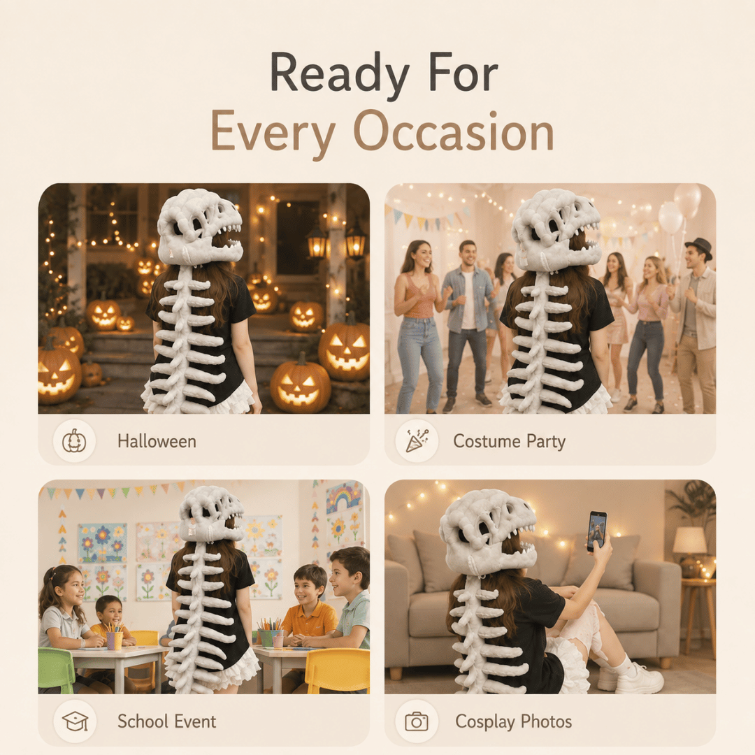 HOMERO Realistic Dinosaur Skeleton Costume with Skull Headpiece