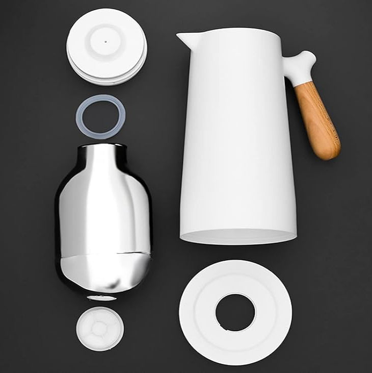 Homero 1 Litre Insulated Vacuum Flask with Wooden Handle (White)