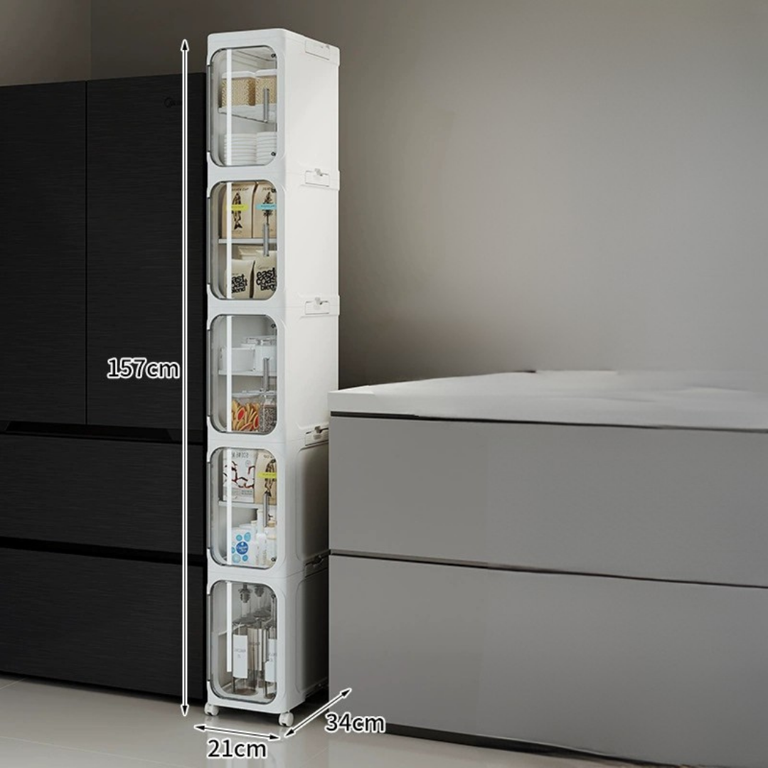 HOMERO Multi-Purpose Transparent Door Slim Storage Cabinet with Wheels