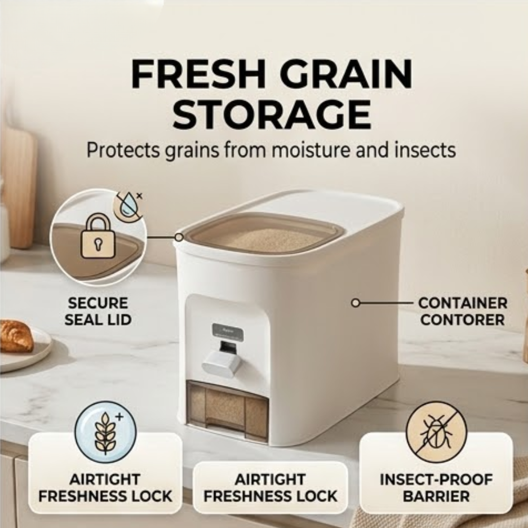 Airtight Quantitative Rice Storage Container with One Touch Dispenser (10kg)