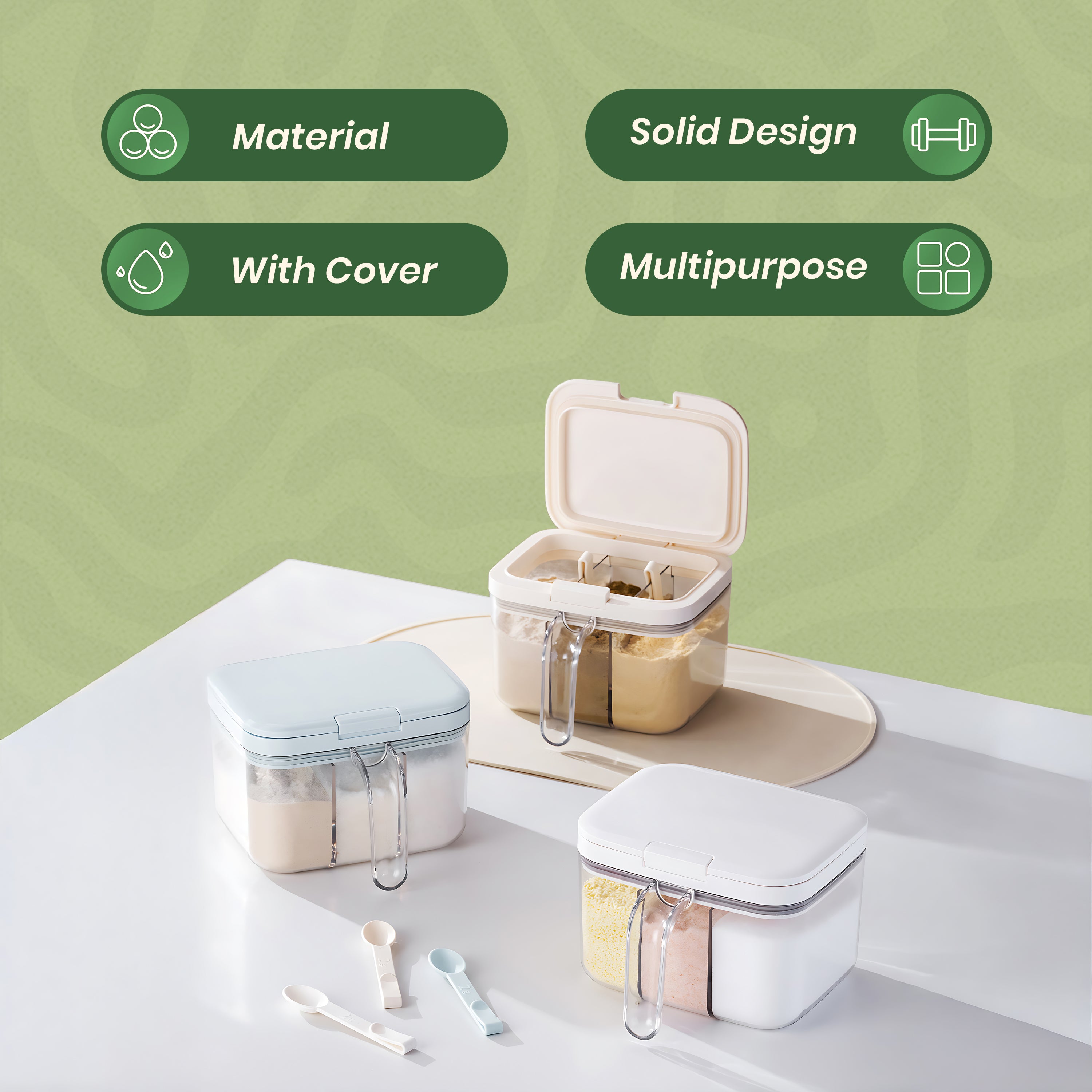 Three-in-One Pop-Up Lid Spice Storage Box With Measuring Spoon - 1200ml