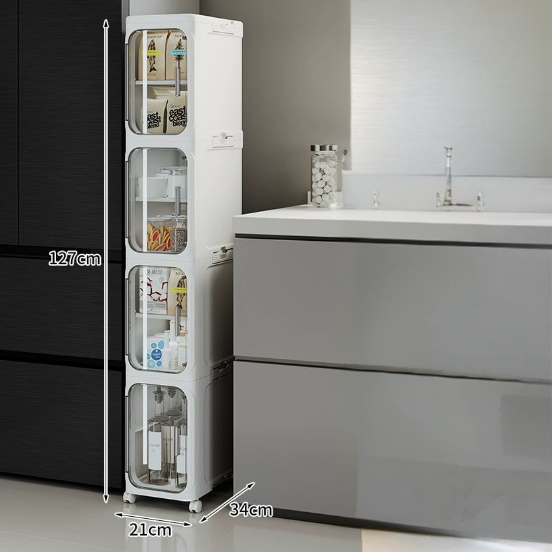 HOMERO Multi-Purpose Transparent Door Slim Storage Cabinet with Wheels