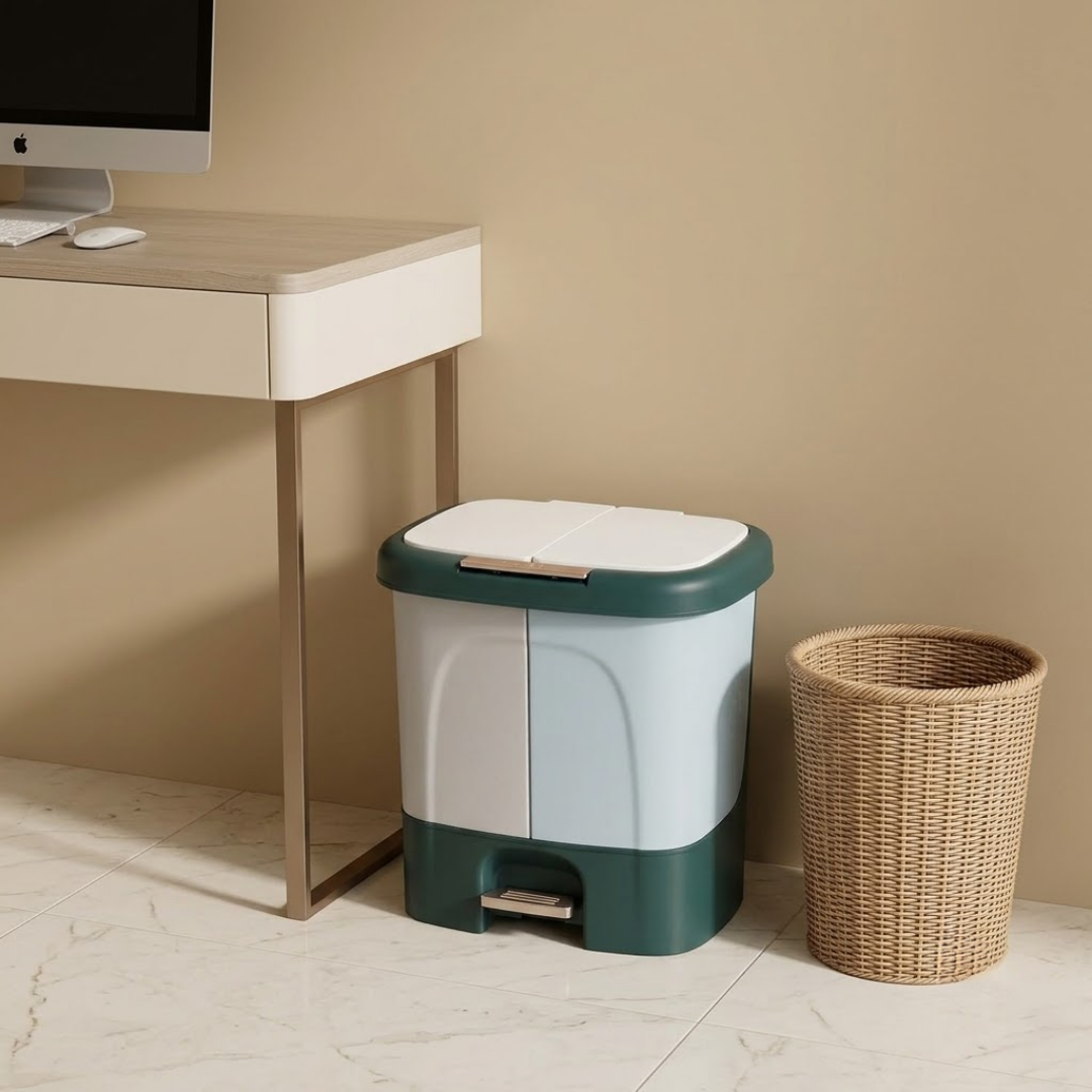Dual Compartment Double Lid Waste Segregation Pedal Dustbin