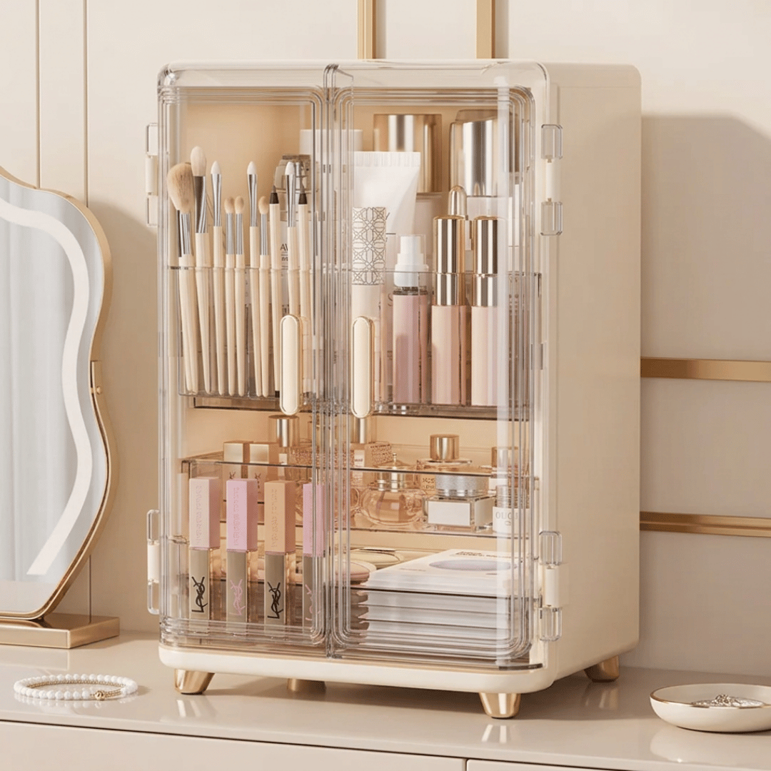Three Layer Double Door Luxury Cosmetic Storage Organizer