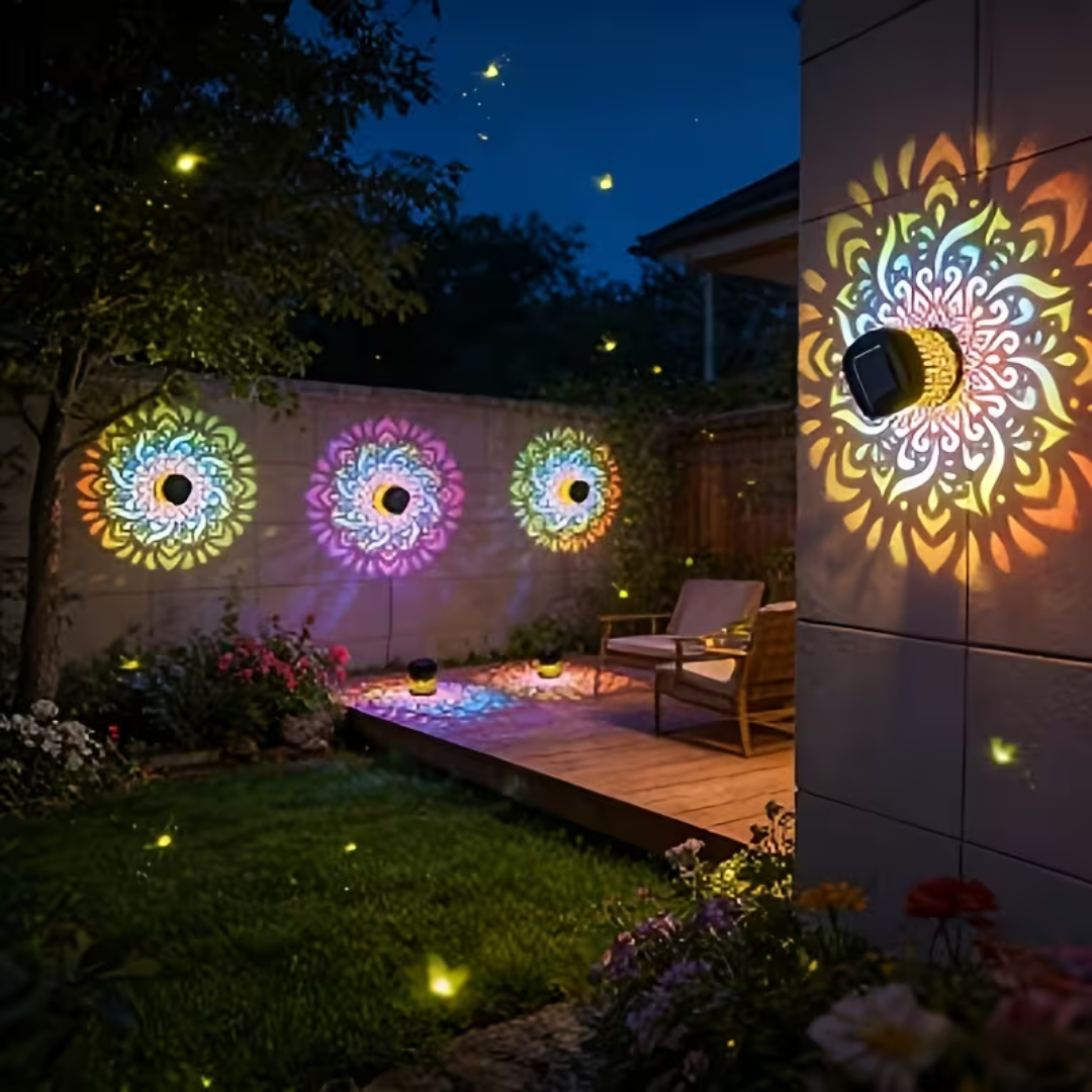 7 Color Changing LED Waterproof Solar Mandala Projection Wall Light