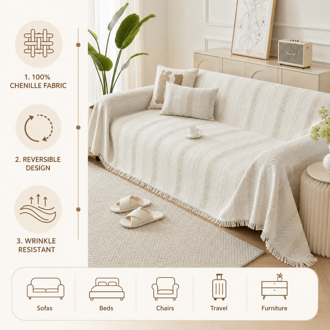 Luxury Reversible Wrinkle Resistant Throw Chenille Sofa Cover
