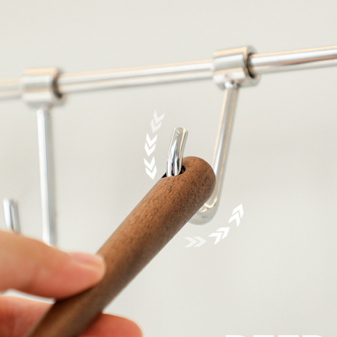 HOMERO Black Walnut Stainless Steel No-Drill Kitchen Organizer with Hooks