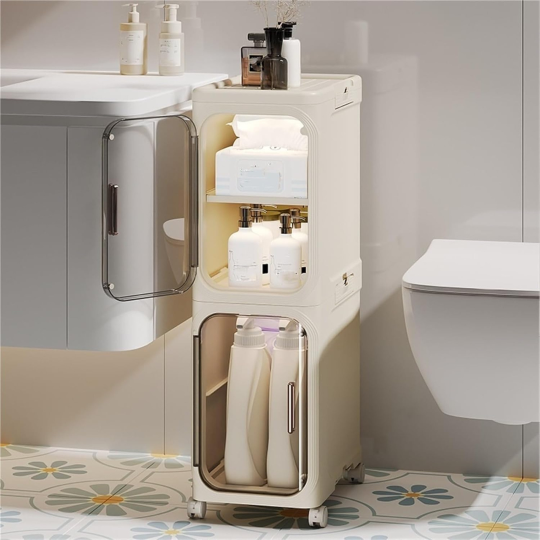 HOMERO Multi-Purpose Transparent Door Slim Storage Cabinet with Wheels